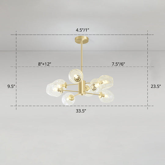 Gold Finish Dimpled Glass Cup Chandelier - Postmodern Hanging Lamp For Living Room