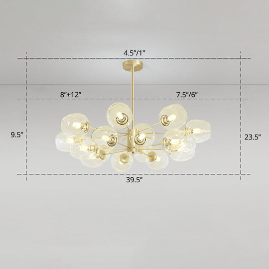 Gold Finish Dimpled Glass Cup Chandelier - Postmodern Hanging Lamp For Living Room