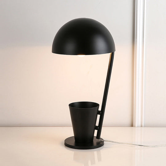 Contemporary Dome Metallic Shade Desk Lamp - Black/Gray 1-Bulb Reading Book Light With Storage Cup