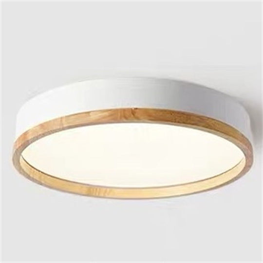 Metal Flush Mount Led Ceiling Lamp With Wooden Rim - Elegant Round Design White / 12