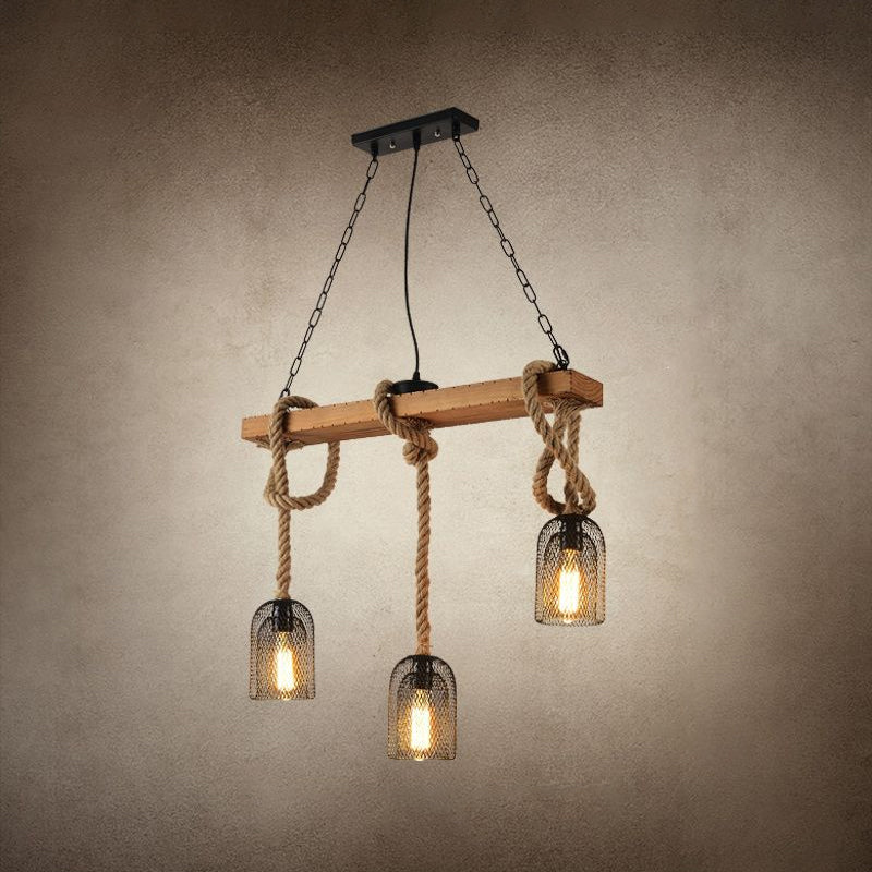 Countryside Mesh Pendant Lamp With Rope Cord 3 / Wood