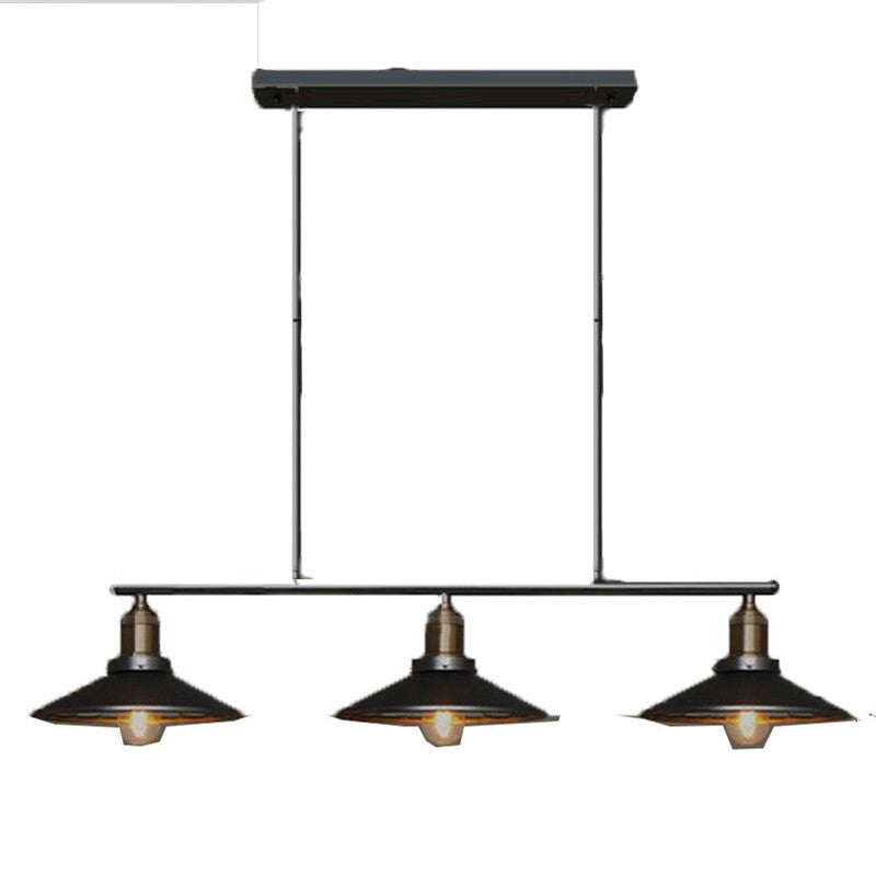 Vintage Metal Pendant Light With 3 Black Cone Shades For Restaurant Or Warehouse