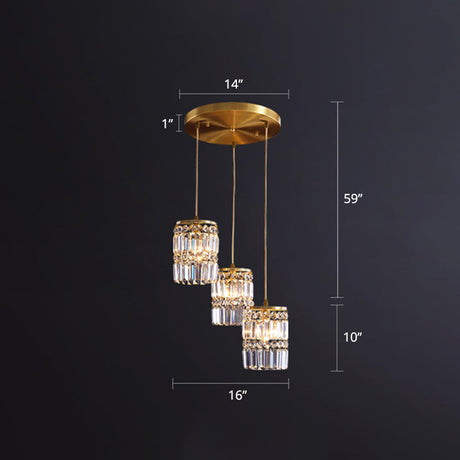 Minimalist Gold Pendant Light Fixture - Crystal Cylindrical Multi For Dining Room