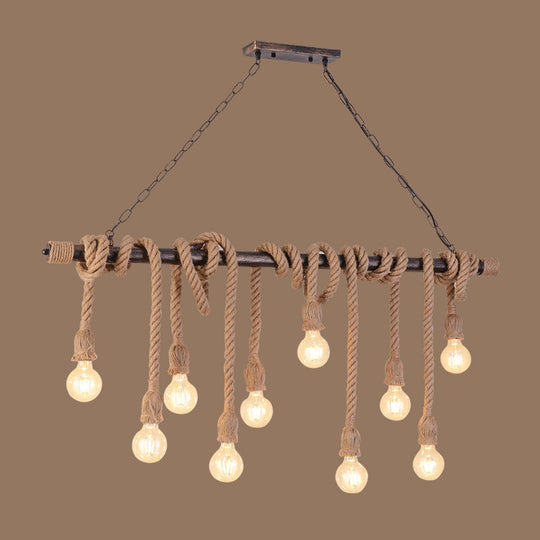 Farmhouse Exposed Bulb Pendant Light With Wood Hemp Rope - Ideal For Restaurants 10 /
