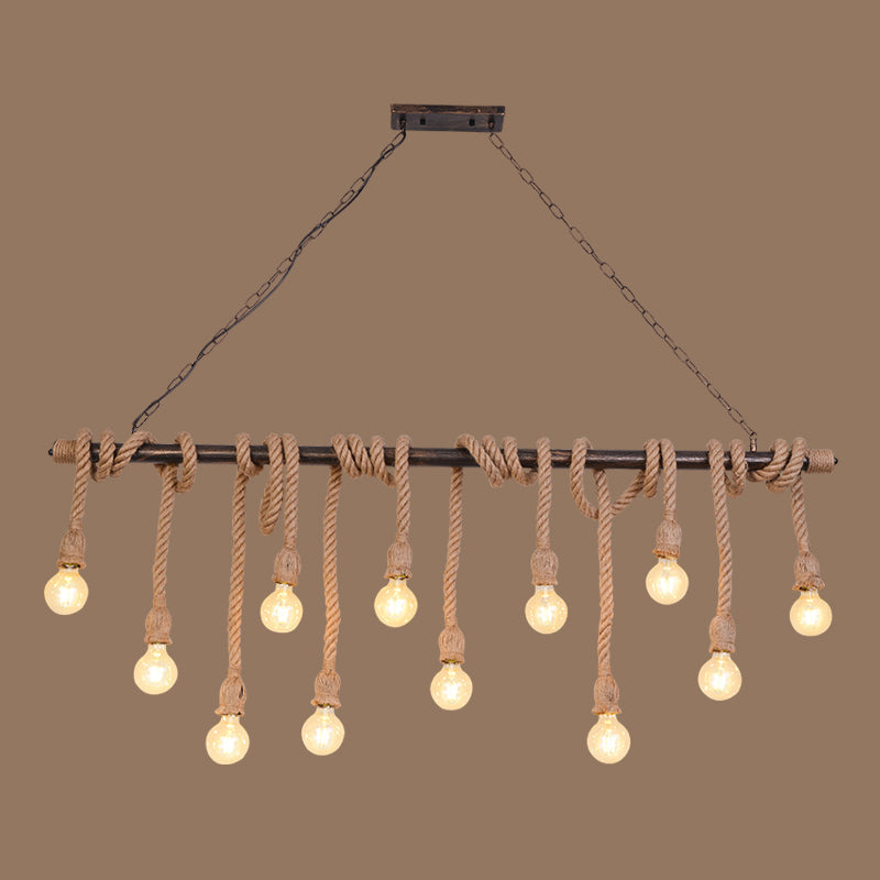 Farmhouse Exposed Bulb Pendant Light With Wood Hemp Rope - Ideal For Restaurants 12 /