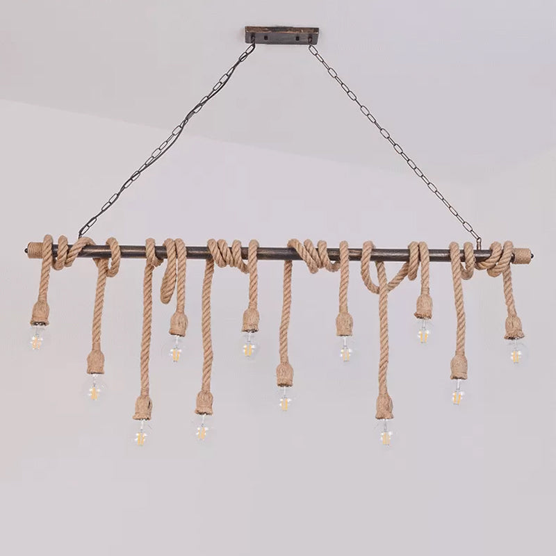 Farmhouse Exposed Bulb Pendant Light With Wood Hemp Rope - Ideal For Restaurants