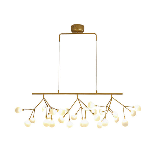 27-Bulb Island Light Brass Finish Hanging Lamp With Glass Shade - Minimalist Branch Design White