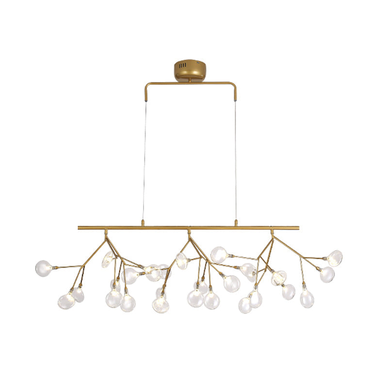 27-Bulb Island Light Brass Finish Hanging Lamp With Glass Shade - Minimalist Branch Design Clear