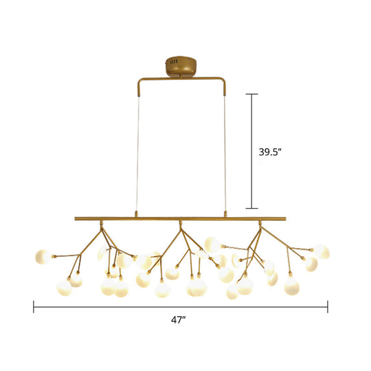 27-Bulb Island Light Brass Finish Hanging Lamp With Glass Shade - Minimalist Branch Design