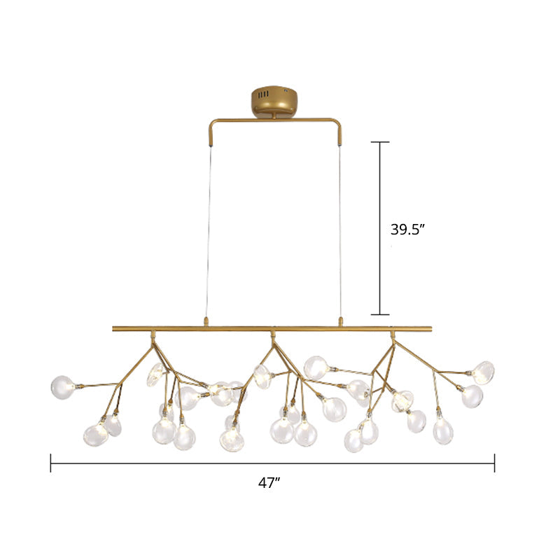 27-Bulb Island Light Brass Finish Hanging Lamp With Glass Shade - Minimalist Branch Design