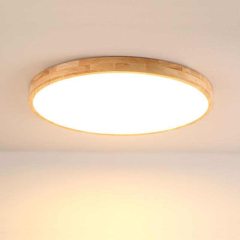 Nordic Led Wood Disc Flush Mount Light For Foyer