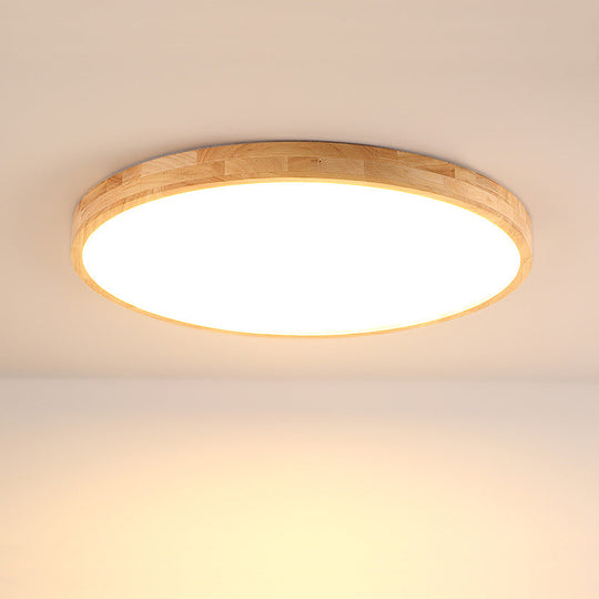 Nordic Led Wood Disc Flush Mount Light For Foyer