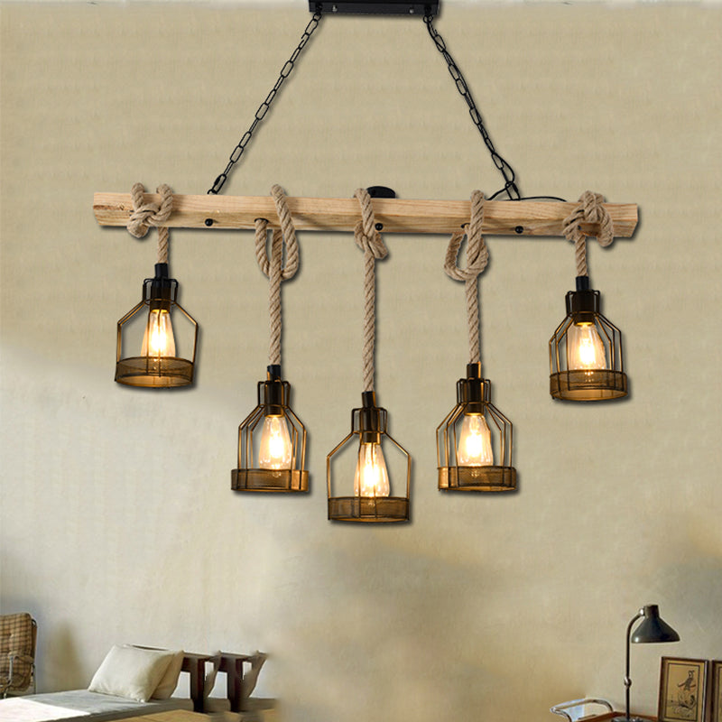 Hang-It-Out Farmhouse Pendant Lamp - Bottle Shaped Cage Design With Wood & Metal For Restaurants 5 /