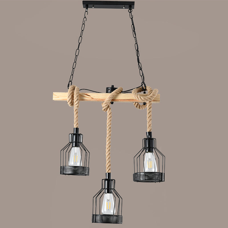 Hang-It-Out Farmhouse Pendant Lamp - Bottle Shaped Cage Design With Wood & Metal For Restaurants 3 /