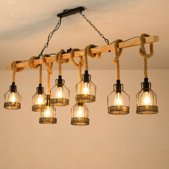 Hang-It-Out Farmhouse Pendant Lamp - Bottle Shaped Cage Design With Wood & Metal For Restaurants
