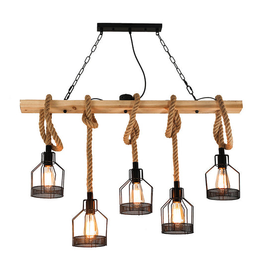 Hang-It-Out Farmhouse Pendant Lamp - Bottle Shaped Cage Design With Wood & Metal For Restaurants