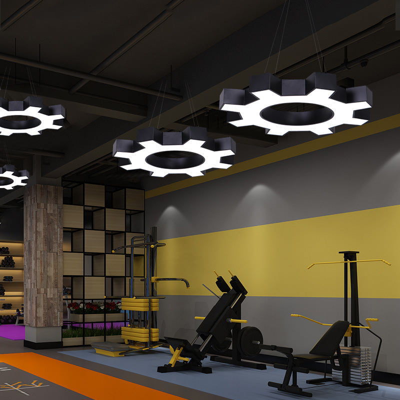Gear Shaped Gym Pendant Lighting Metallic Modern Style LED Hanging Light Fixture