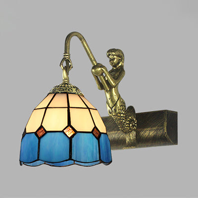 Blue/Clear Glass Dome Wall Light Fixture With Baroque Sconce Detailing And Mermaid Backplate Blue