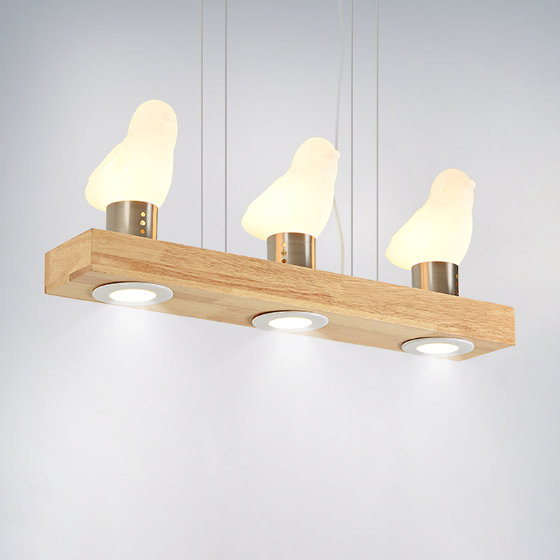 Ivory Glass Bird Island Pendant Lighting Fixture With Decorative Wood Suspended Design 3 /