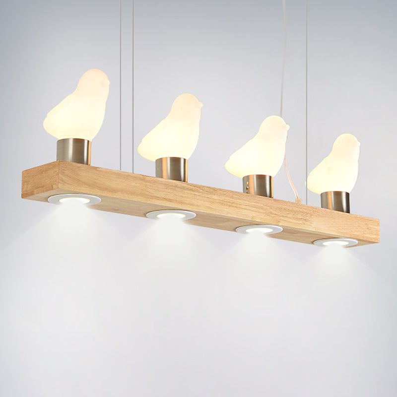 Ivory Glass Bird Island Pendant Lighting Fixture With Decorative Wood Suspended Design 4 /