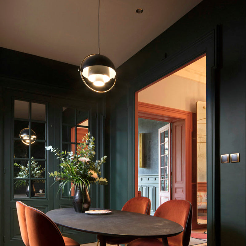 Modern Metal Pendant Light For Restaurants: Rollover Quart-Sphere Design Black