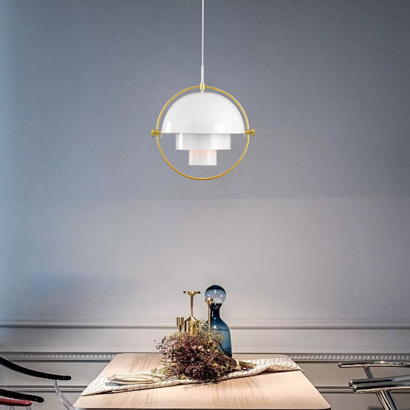 Modern Metal Pendant Light For Restaurants: Rollover Quart-Sphere Design White