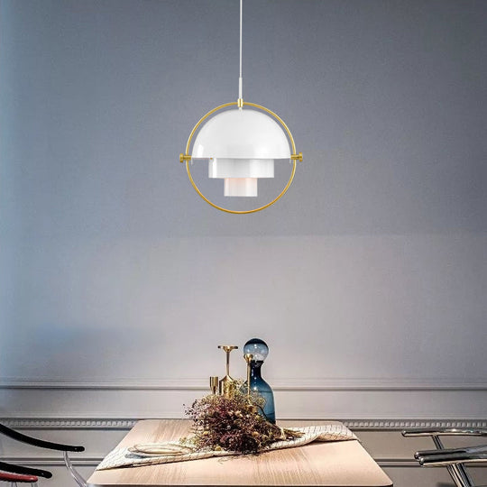 Modern Metal Pendant Light For Restaurants: Rollover Quart-Sphere Design White