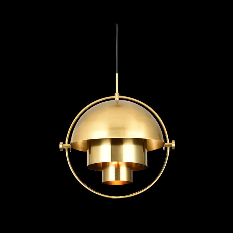 Modern Metal Pendant Light For Restaurants: Rollover Quart-Sphere Design Gold