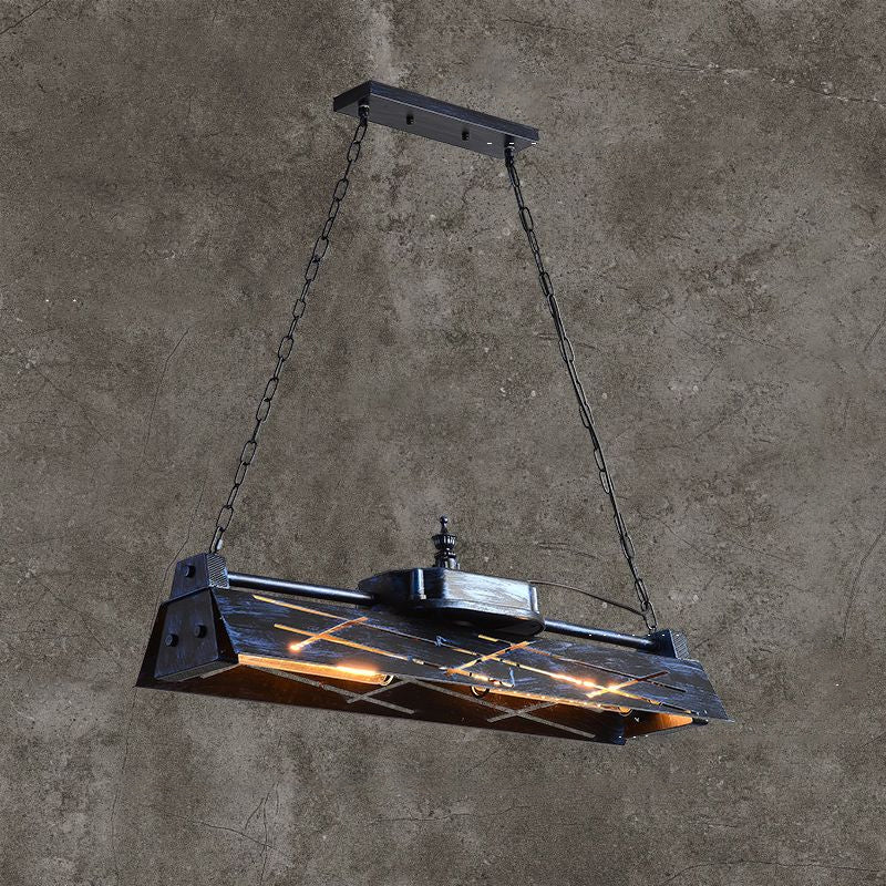 Industrial Metal 4-Light Suspension Lamp With Hollow-Out Design For Dining Room Island Blue-Black