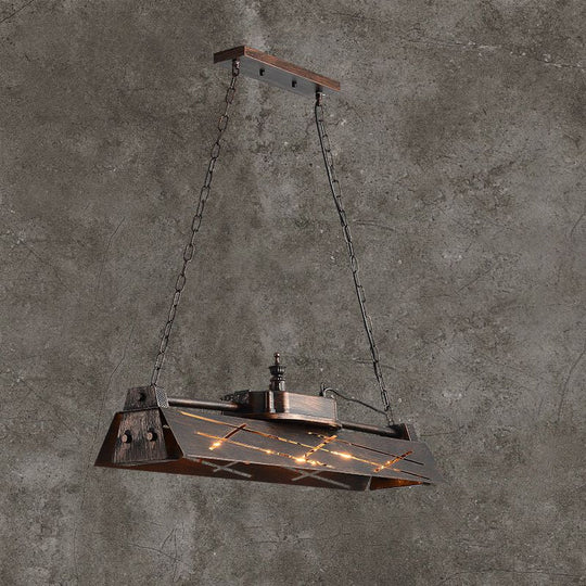 Industrial Metal 4-Light Suspension Lamp With Hollow-Out Design For Dining Room Island Rust