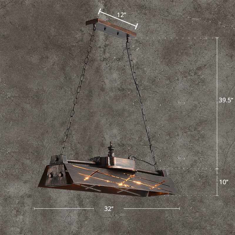Industrial Metal 4-Light Suspension Lamp With Hollow-Out Design For Dining Room Island