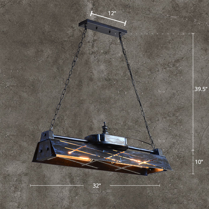 Industrial Metal 4-Light Suspension Lamp With Hollow-Out Design For Dining Room Island