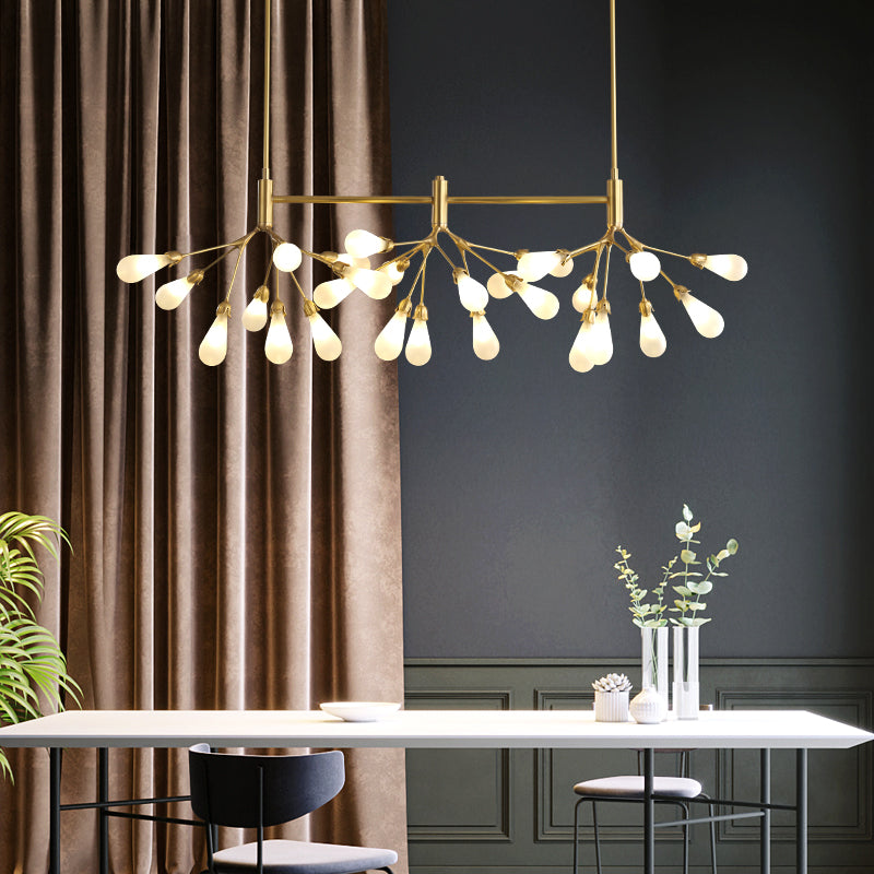 Firefly Suspension Light - Brass Finish Postmodern Island Fixture With 27 Glass Lights White