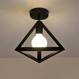 Iron Caged Flush Mount Ceiling Lamp - Industrial Style With 1-Bulb Black / Triangle