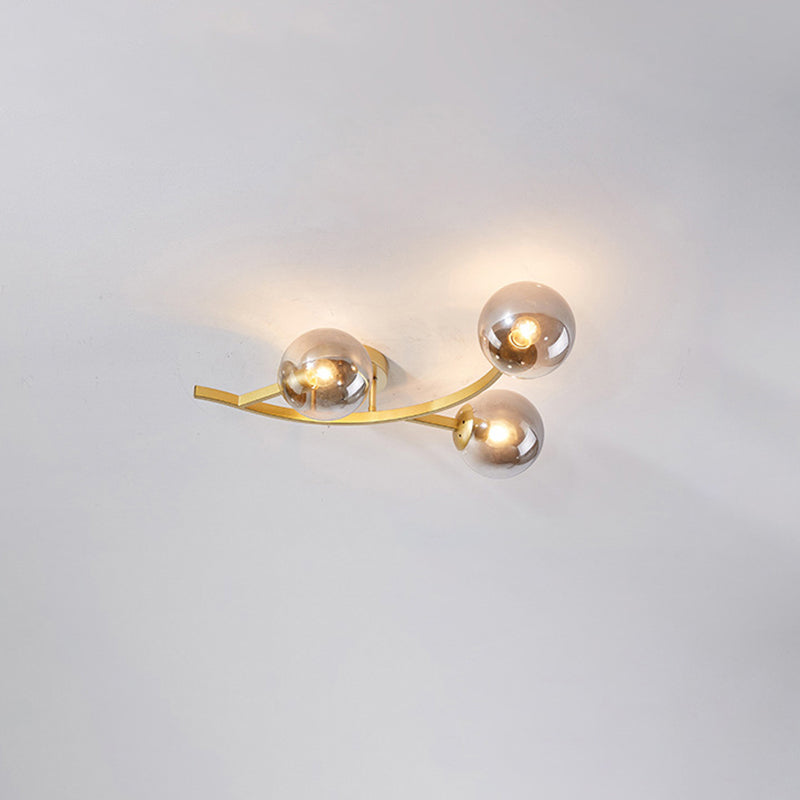 Postmodern Glass Ball Ceiling Light For Living Room - Branch Semi Flush Mount 3 / Gold Smoke Grey