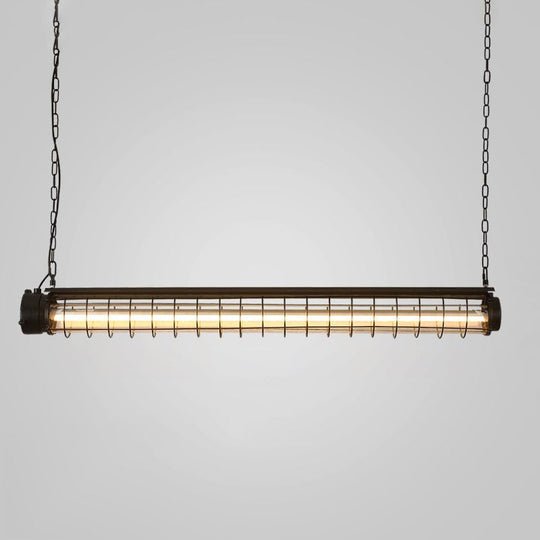 Industrial Black Cage Island Pendant - Tubular Design For Dining Room Ceiling / 10