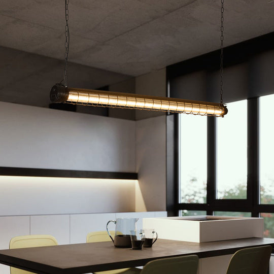 Industrial Black Cage Island Pendant - Tubular Design For Dining Room Ceiling