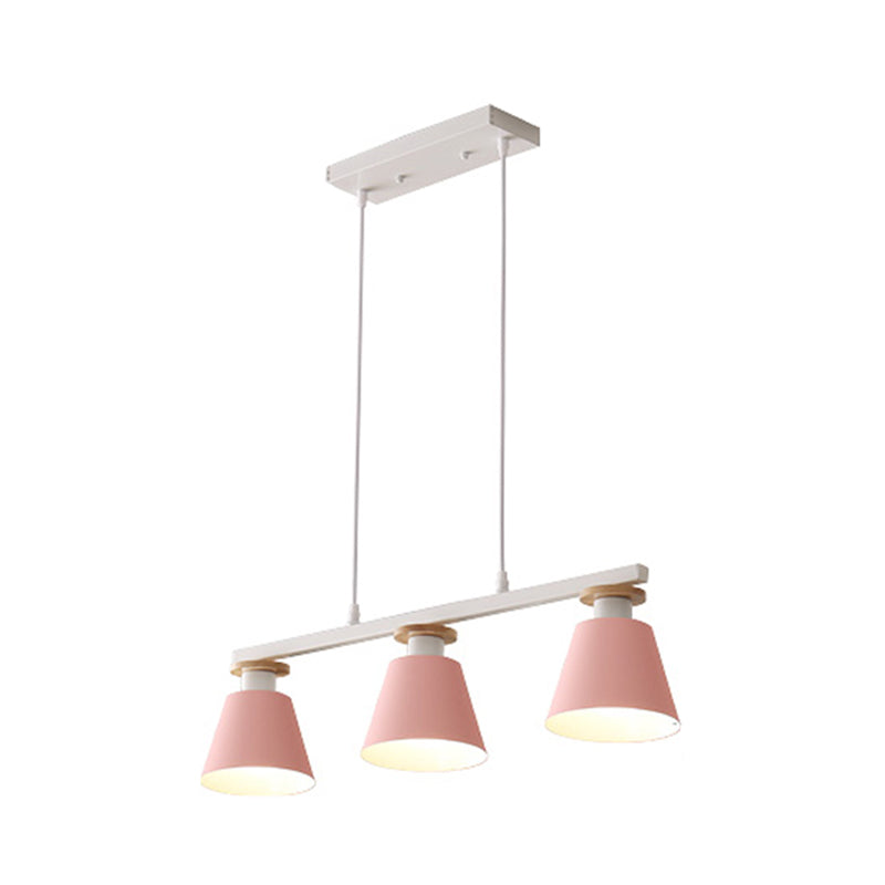 Metal 3-Light Island Pendant For Dining Room: Trifle Cup Design With Macaron Colors Pink