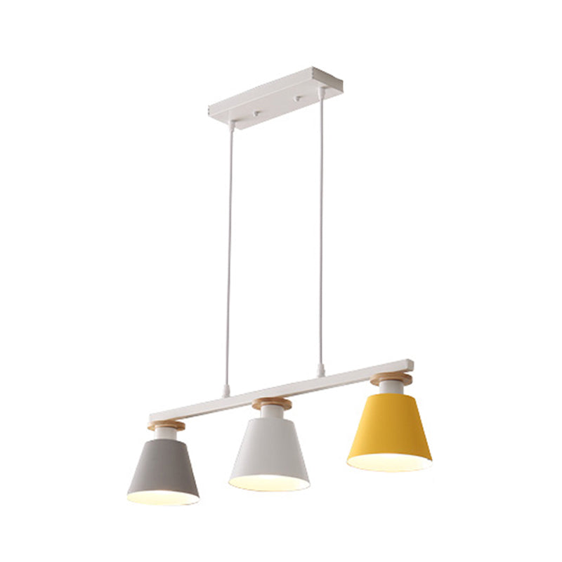 Metal 3-Light Island Pendant For Dining Room: Trifle Cup Design With Macaron Colors Gray-Yellow