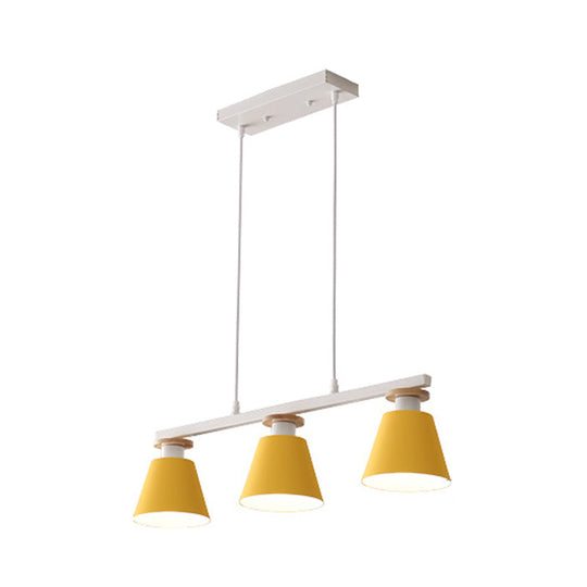 Metal 3-Light Island Pendant For Dining Room: Trifle Cup Design With Macaron Colors Yellow