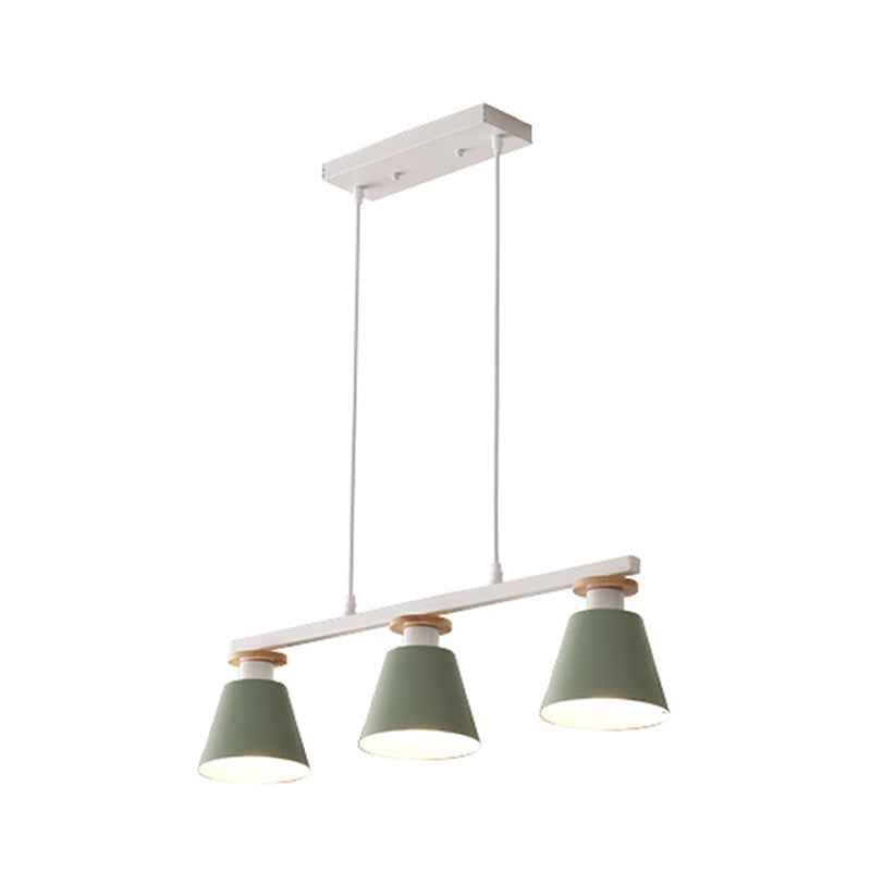 Metal 3-Light Island Pendant For Dining Room: Trifle Cup Design With Macaron Colors Green