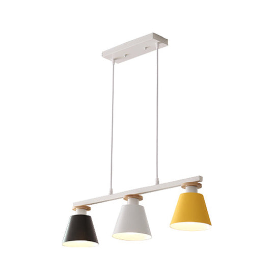 Metal 3-Light Island Pendant For Dining Room: Trifle Cup Design With Macaron Colors Yellow-Black