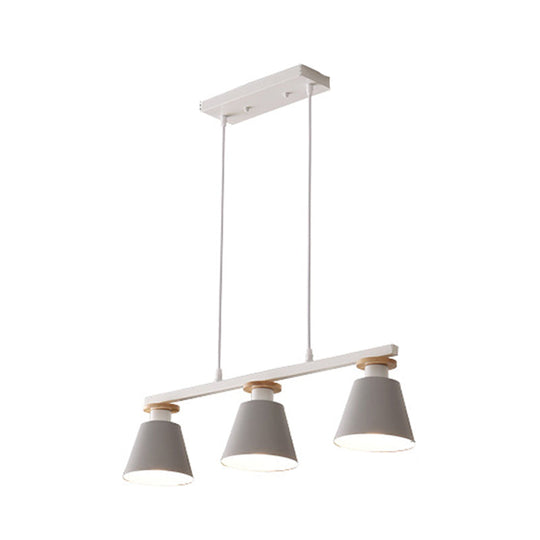Metal 3-Light Island Pendant For Dining Room: Trifle Cup Design With Macaron Colors Grey