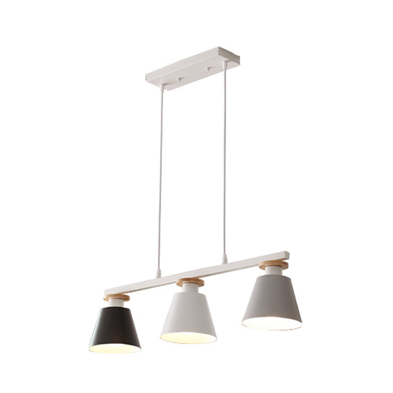 Metal 3-Light Island Pendant For Dining Room: Trifle Cup Design With Macaron Colors Black-Gray