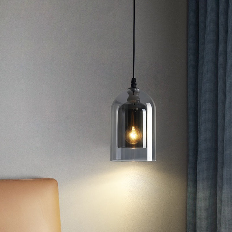 Postmodern Dual Cloche Pendant Bedroom Light with Blown Glass