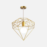 Nordic Style Gold Metal Wire Cage Pendant Light For Dining Room Ceiling / Diamond