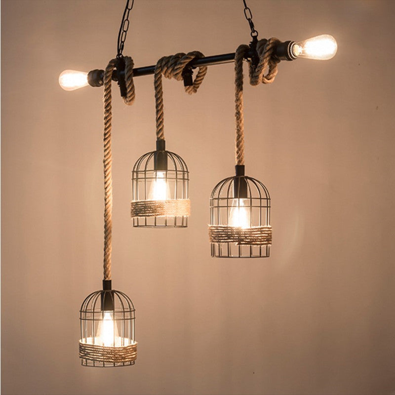 Rustic 5-Light Black Birdcage Island Pendant For Dining Rooms
