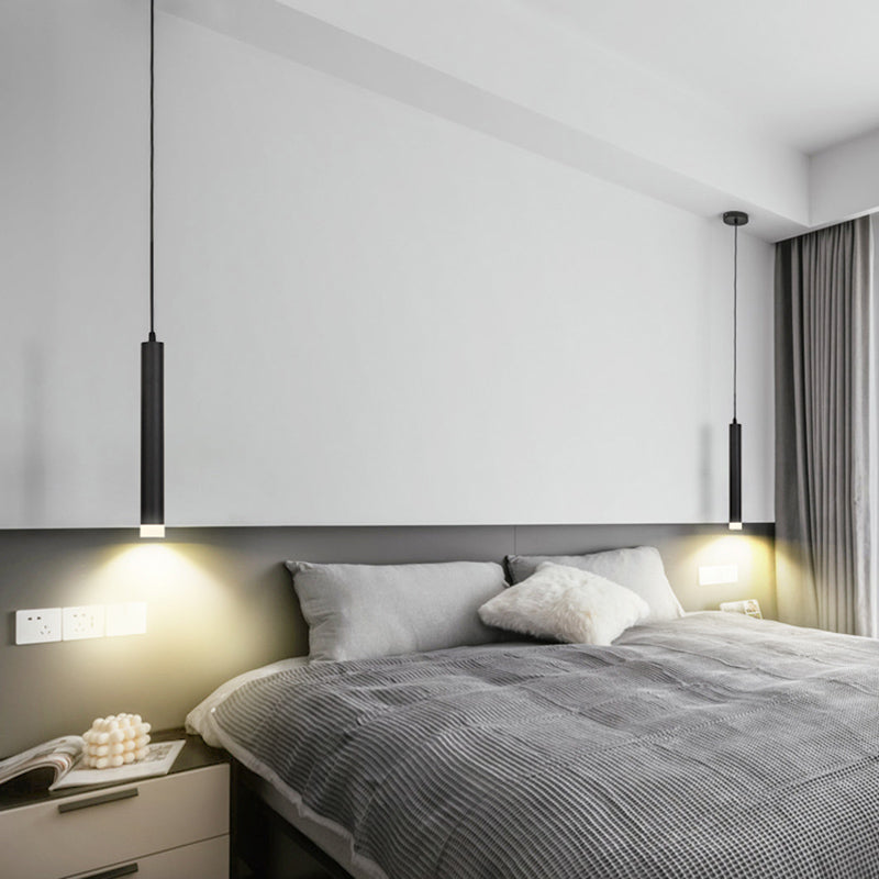 Minimalistic Tube Design Led Hanging Lamp For Bedside Suspension Pendant Light In Black / Long