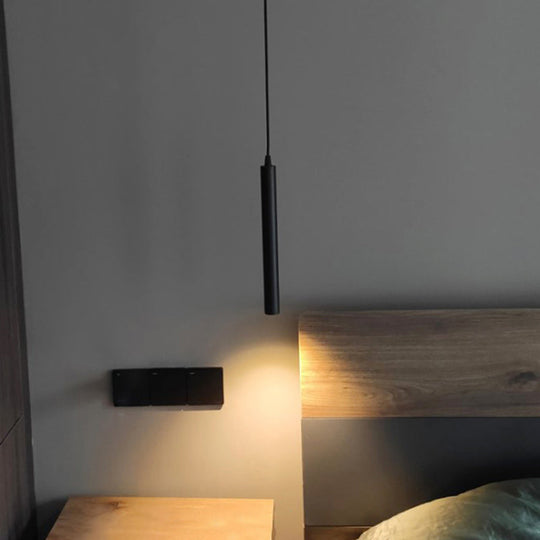 Minimalistic Tube Design Led Hanging Lamp For Bedside Suspension Pendant Light In Black / Cylinder