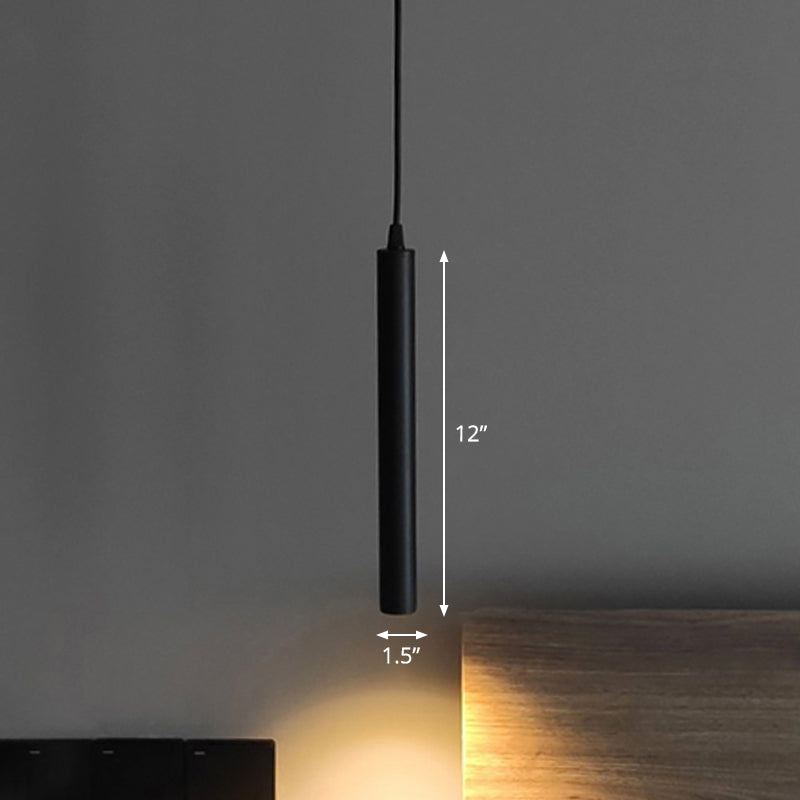 Minimalistic Tube design LED Hanging Lamp for Bedside Suspension Pendant Light in Black